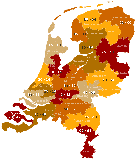 postcodekaart nl steden